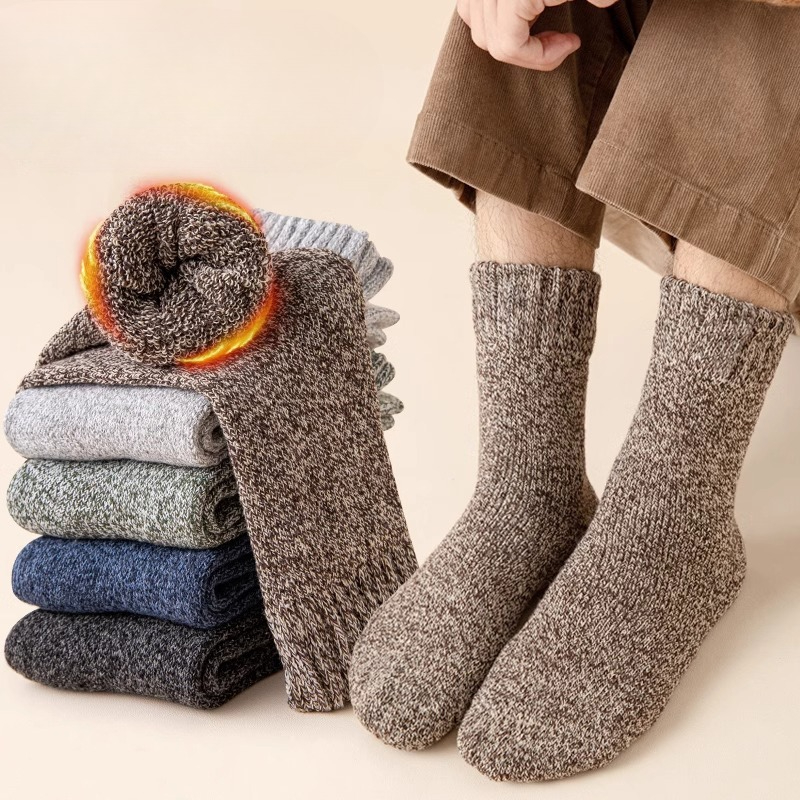 Thermal Sock Winter - 5켤레 단색 패턴 남성용/소년용/소녀용 중간 길이