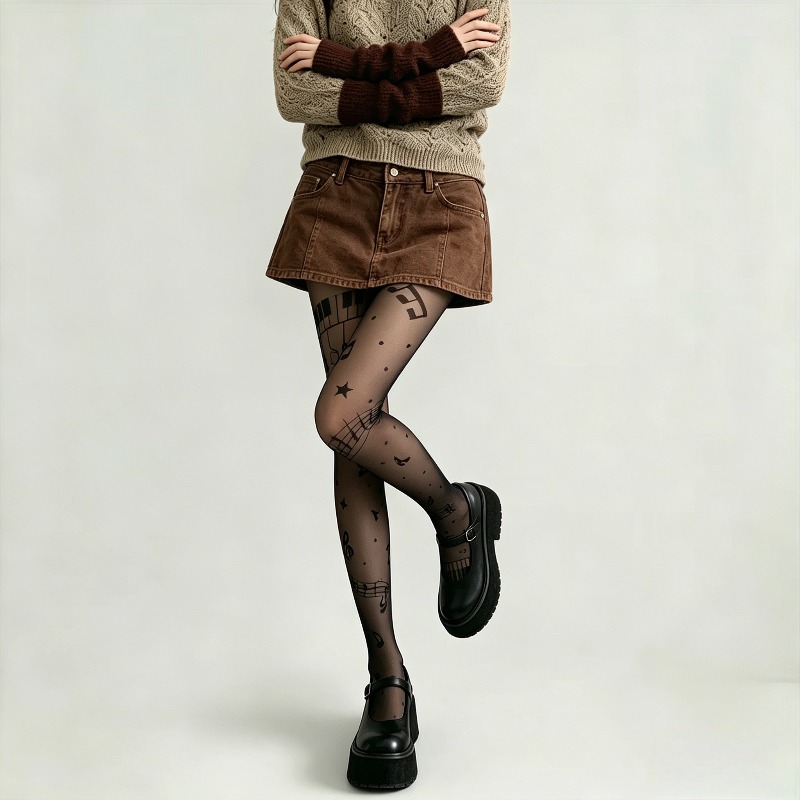 Y2K 음표 프린트 시어 팬티 스타킹 레트로 음악 패턴 - Tights Pantyhose Sheer 리뷰 및 가격